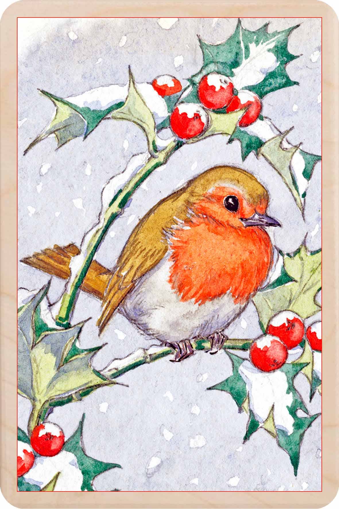 CHRISTMAS ROBIN sustainable wood Christmas card