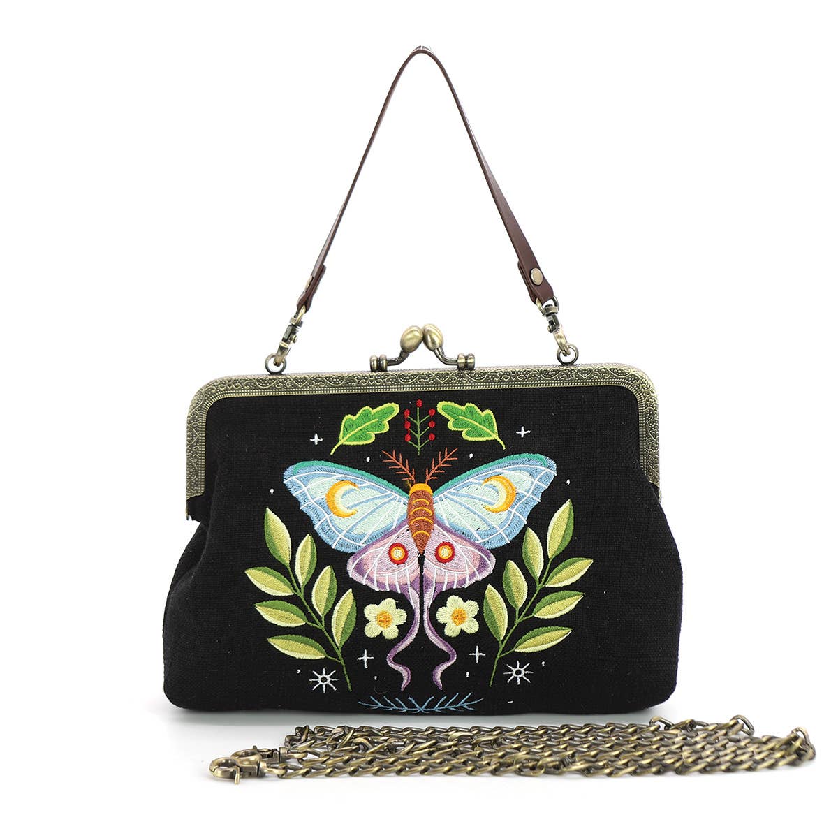 Butterfly Vintage Kisslock Bag: Black